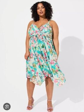 Torrid Womens Plus Size Blue Chiffon Pleated Summer Dress Fairy Whimsical Sz 2X